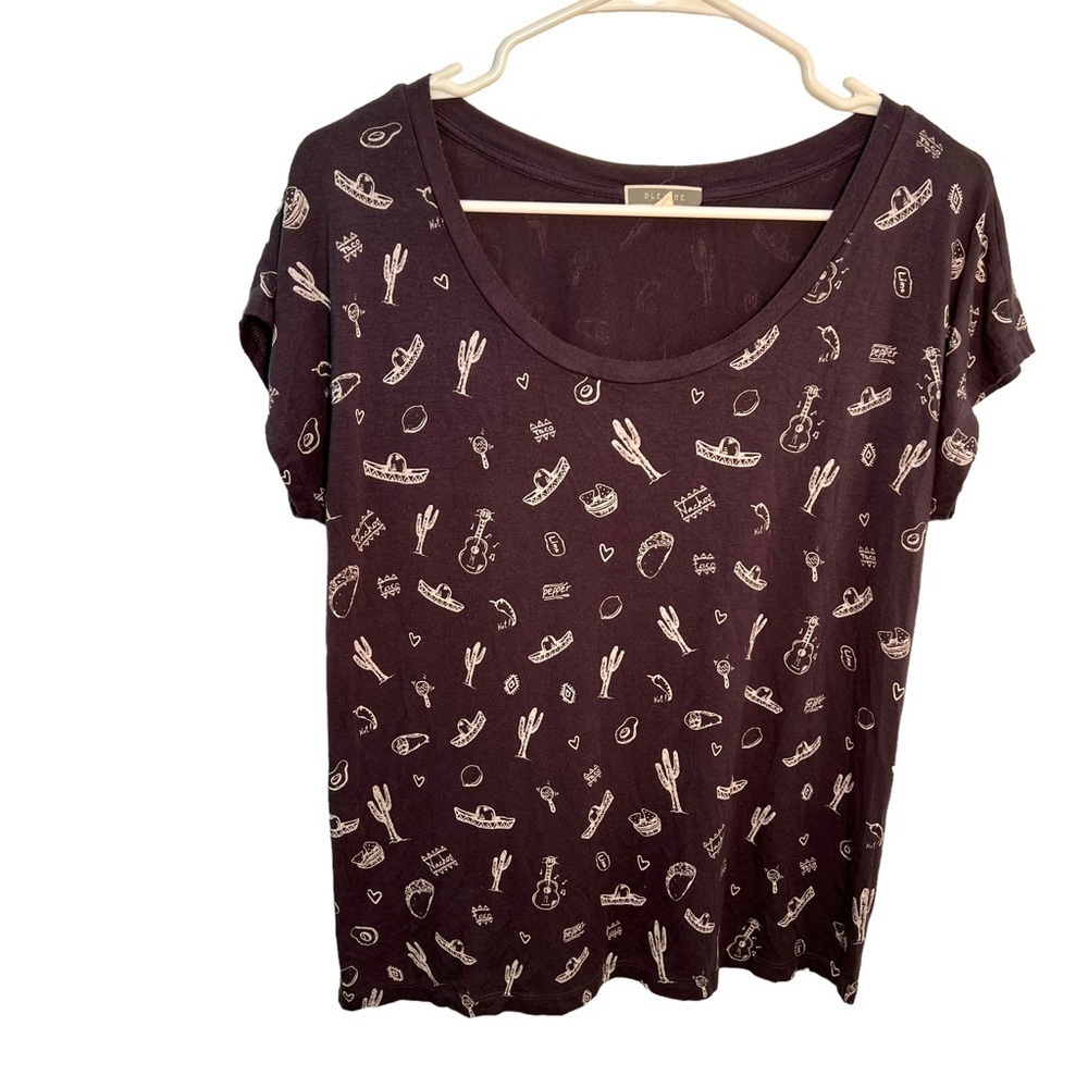 Pleione‎ Women's Size Small T-Shirt Gray Scoop Neck Southwest Sombrero Chips